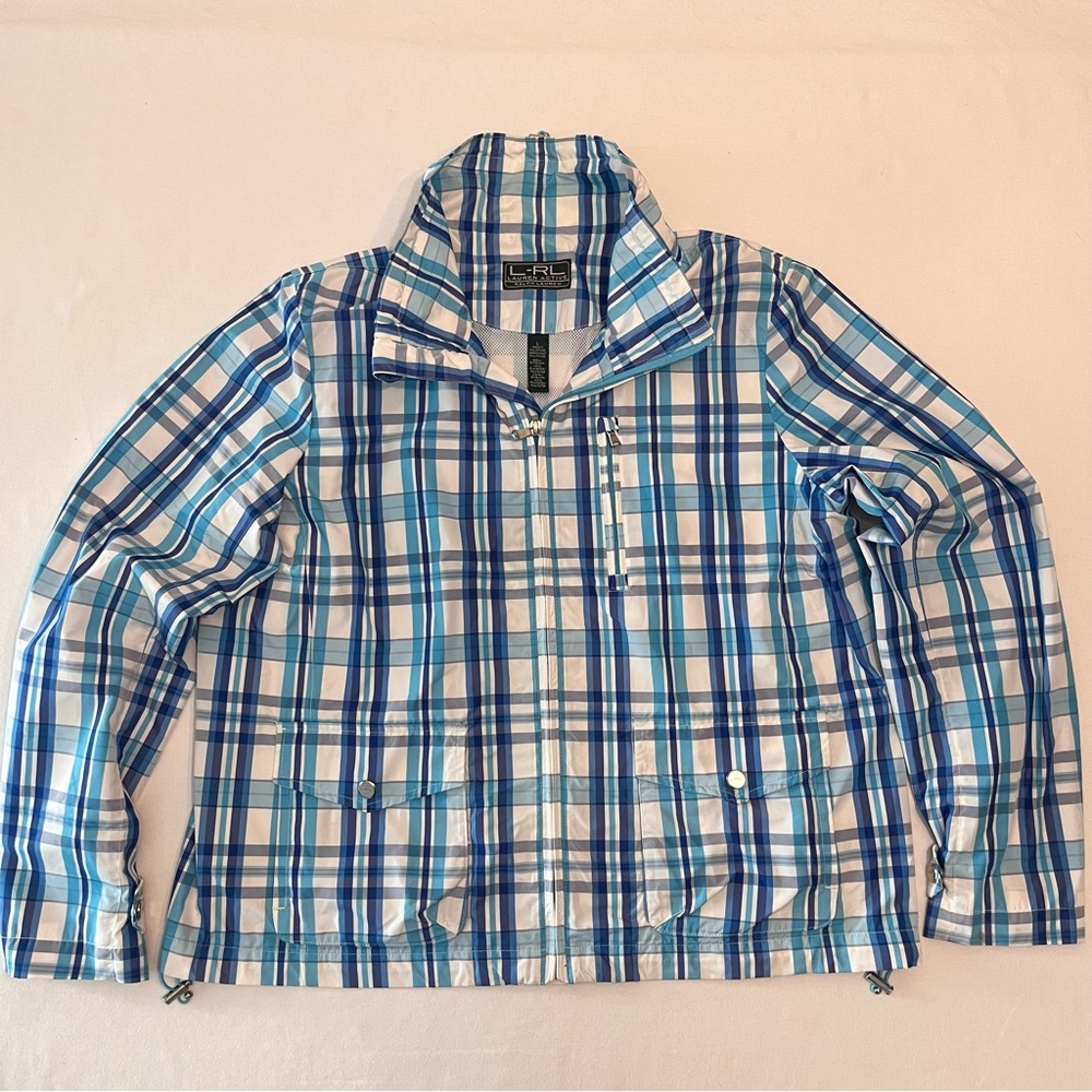 Ralph Lauren Active Woman Blue White Plaid Sporty Golf Outdoor Jacket size L